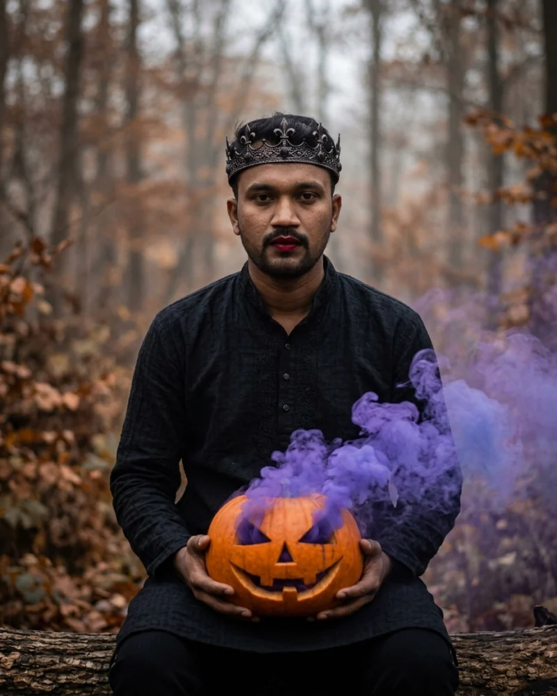 Spooky Halloween Portrait with Pumpkin example result
